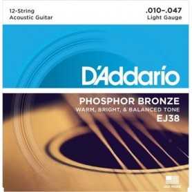 D'addario EJ38 (10-47) Guitarra Acústica [Juego de 12 Cuerdas]